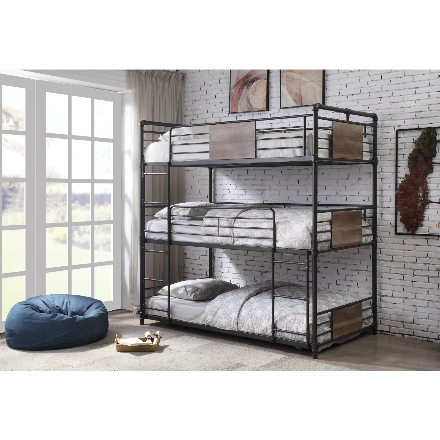 Acme 37820 Brantley Twin Triple Bunk Bed in Metal & Wood