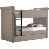 Romana II Twin over Twin Bunk Bed & Trundle in Beige Fabric