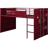 Cargo Twin Loft Bed with Slide in Red Finish Metal