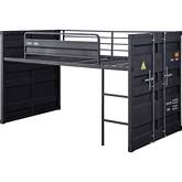 Cargo Twin Loft Bed with Slide in Gunmetal Finish