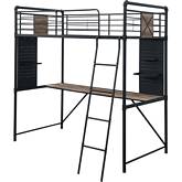 Cordelia Twin Loft Bed with Desk in Antique Oak, Black & Bronze