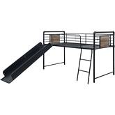 Cordelia Twin Loft Bed with Slide in Antique Oak, Black & Bronze