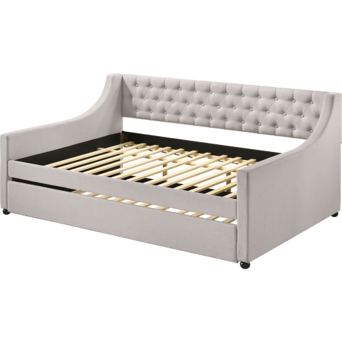 Lianna Full Daybed & Twin Trundle in Tufted Fog Gray Fabric