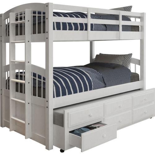 Micah Twin over Twin Bunk Bed & Trundle with Drawers in White