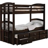Micah Twin over Twin Bunk Bed & Trundle with Drawers in Espresso