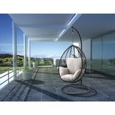Simona Patio Swing Chair with Stand in Beige Fabric & Black Wicker