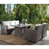 Tahan 4 Piece Patio Sofa Set in Fabric & Gray Wicker