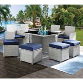 Paitalyi 9 Piece Outdoor Dining Set in Blue Fabric & Wicker