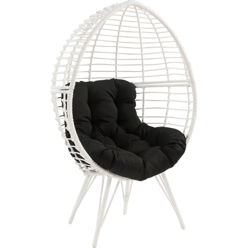 Galzed Outdoor Accent Lounge Chair in Black Fabric & White Wicker