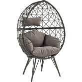 Aeven Outdoor Accent Lounge Chair in Light Gray Fabric & Black Wicker