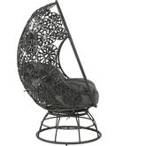 Hikre Outdoor Accent Lounge Chair & Table in Gray Fabric & Black Wicker
