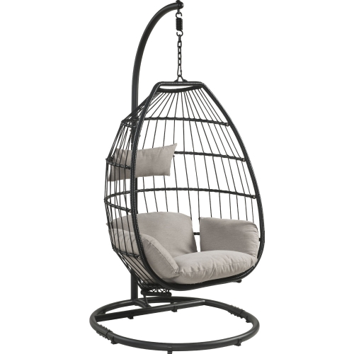 Oldi Outdoor Hanging Chair & Stand in Beige Fabric & Black Wicker