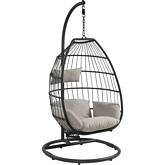 Oldi Outdoor Hanging Chair & Stand in Beige Fabric & Black Wicker