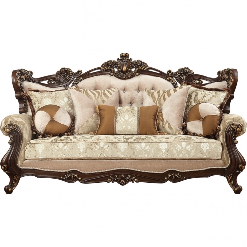 Shalisa Sofa with Pillows in Walnut & Fabric