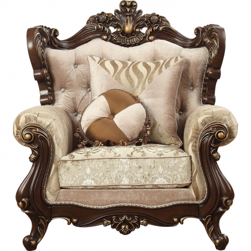 Shalisa Accent Chair with 2 Pillows in Walnut & Fabric