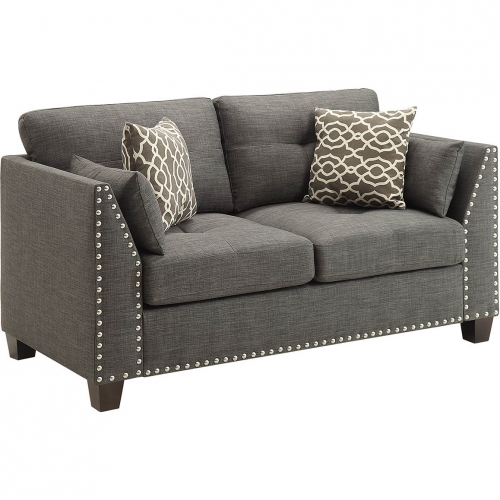 Laurissa Loveseat with Pillows in Light Charcoal Gray Linen