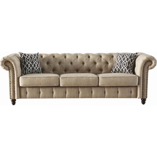 Aurelia Sofa with 2 Pillows in Tufted Beige Linen