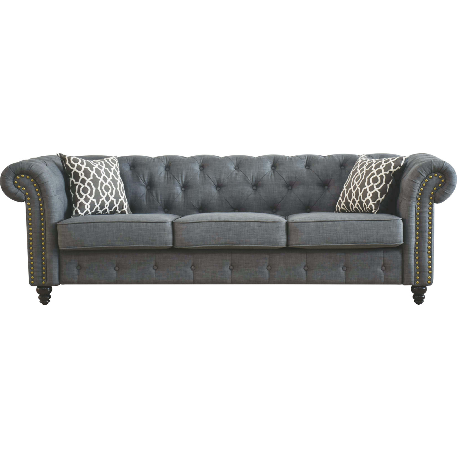 Acme 52425 Aurelia Sofa w/ 2 Pillows in Tufted Gray Linen