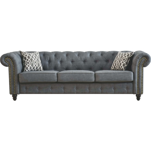 Aurelia Sofa with 2 Pillows in Tufted Gray Linen