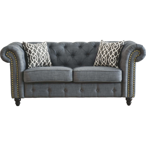 Aurelia Loveseat with 2 Pillows in Tufted Gray Linen