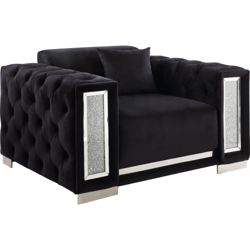 Trislar Accent Chair in Black Velvet & Mirror
