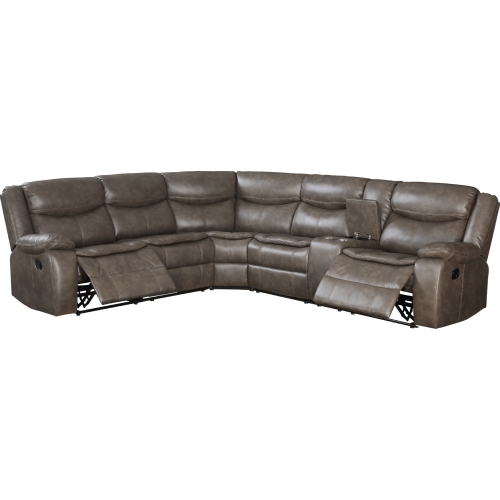 Tavin Dual Recline Sectional Sofa in Taupe Leather-Aire