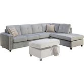 Belville Reversible Sectional Sofa w/ Pillows in Gray Velvet