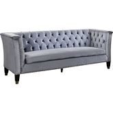 Honor Sofa in Tufted Blue Gray Velvet w/ Nailhead