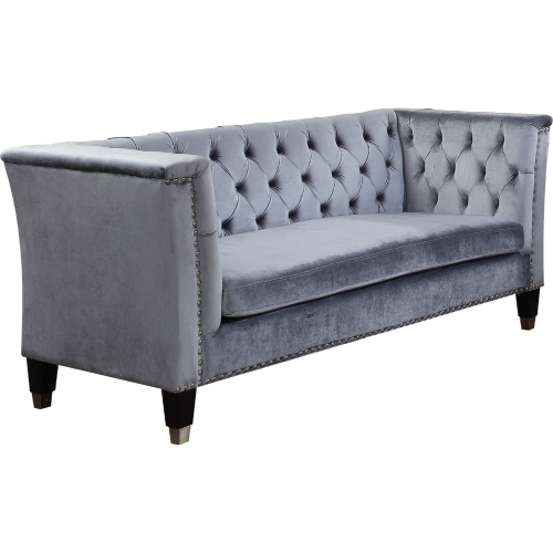 Honor Loveseat in Tufted Blue Gray Velvet with Nailhead