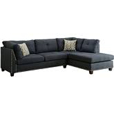 Laurissa Sectional Sofa with Right Chaise & Ottoman in Dark Blue Linen