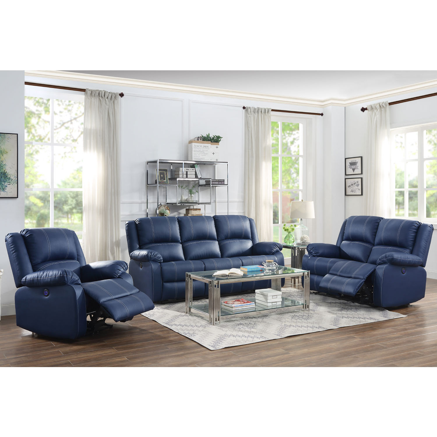 Acme Furniture - Zuriel Power Recliner in Blue - Thumbnail 4