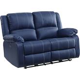 Zuriel Power Motion Loveseat in Blue Leatherette