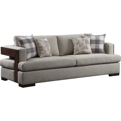 Niamey Sofa with 4 Pillows in Walnut & Fabric