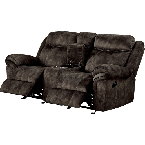 Zubaida Loveseat with USB Dock & Console in Chocolate Brown Velvet