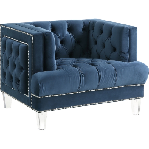 Ansario Accent Chair in Tufted Blue Velvet & Acrylic