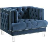 Ansario Accent Chair in Tufted Blue Velvet & Acrylic