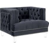 Ansario Accent Chair in Tufted Charcoal Velvet & Acrylic