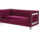 Heibero Loveseat in Tufted Burgundy Velvet, Mirror & Acrylic
