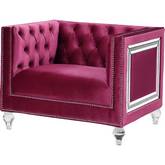 Heibero Accent Chair in Tufted Burgundy Velvet, Mirror & Acrylic