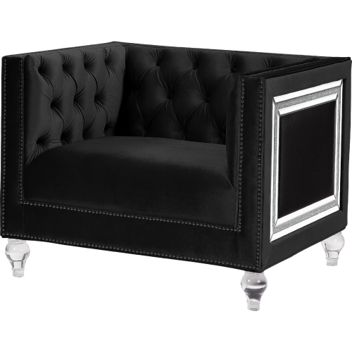 Heibero Accent Chair in Tufted Black Velvet, Mirror & Acrylic
