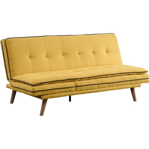 Savilla Adjustable Sleeper Sofa in Tufted Yellow Linen & Oak Finish