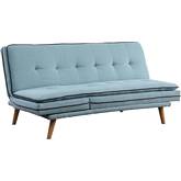 Savilla Adjustable Sleeper Sofa in Tufted Blue Linen & Oak Finish