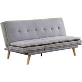 Savilla Adjustable Sleeper Sofa in Tufted Gray Linen & Oak Finish