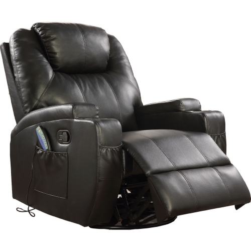 Waterlily Swivel Rocker Manual Recliner with Massage in Black Leather