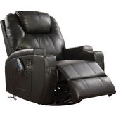 Waterlily Swivel Rocker Manual Recliner with Massage in Black Leather