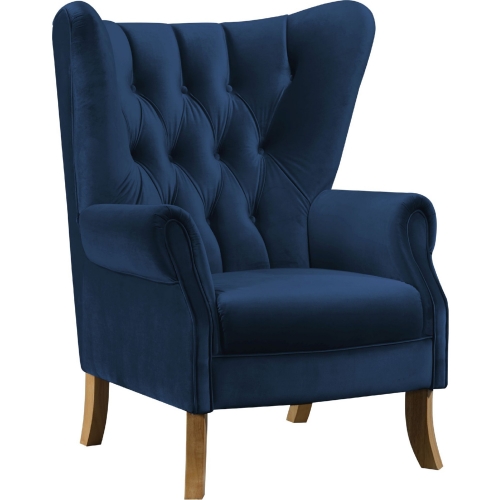 Adonis Wingback Accent Chair in Tufted Navy Blue Velvet
