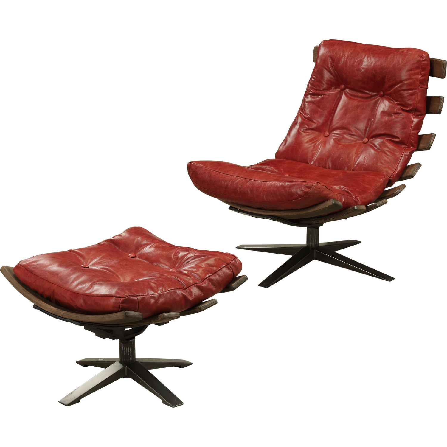Acme 59531 Gandy Accent Chair Ottoman in Red Top Grain Leather
