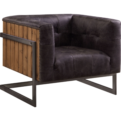 Sagat Accent Chair in Ebony Top Grain Leather & Rustic Wood