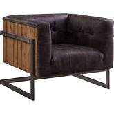 Sagat Accent Chair in Ebony Top Grain Leather & Rustic Wood