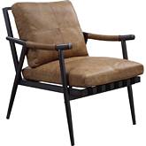 Anzan Accent Chair in Chestnut Brown Top Grain Leather & Matt Iron